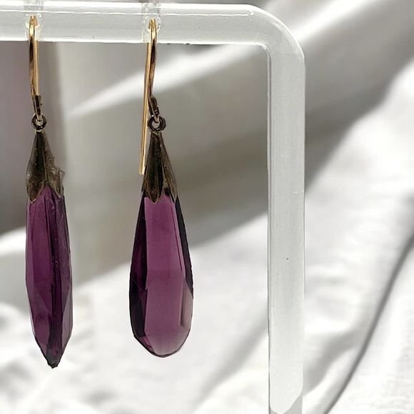 Amethyst Quartz Long Teardrop Dangle Boho 1.75 Inch Earrings! - Picture 2 of 8
